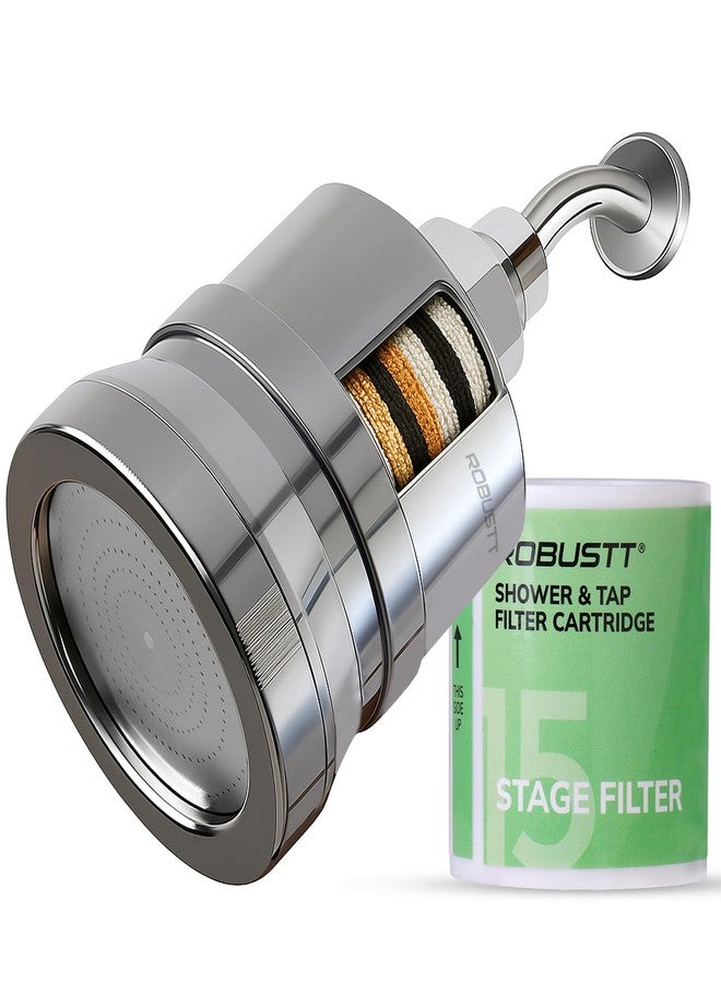 روبوست فلتر دش فونتان إكس المتين مع رأس دش | قطر 4 بوصات | مُنعم مياه عسرة من 15 مرحلة للاستحمام والمنزل | يقلل من تساقط الشعر وجفاف البشرة | يزيل الكلور والشوائب والروائح الكريهة - Image 1